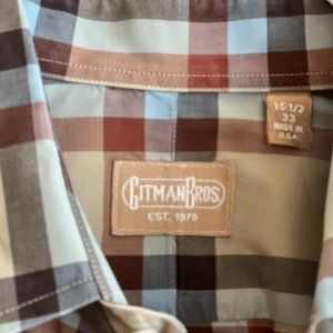Gitman Bros. Thomas Mason Taupe Check 15.5/33 Regular Fit